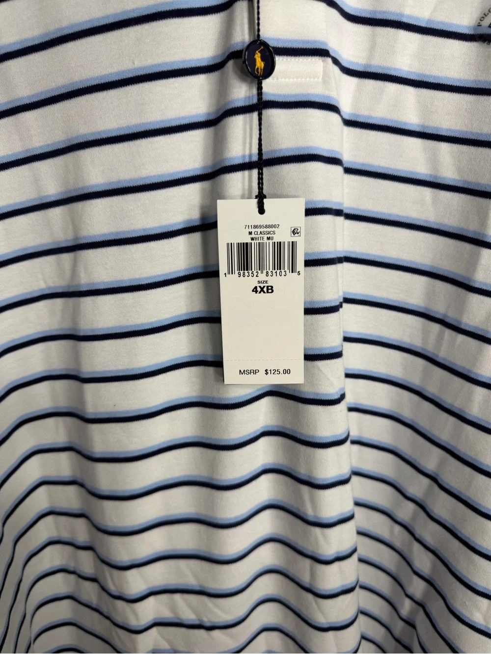 Ralph Lauren Men’s White Polo with Navy Horizontal Stripes size 4XB new w tags